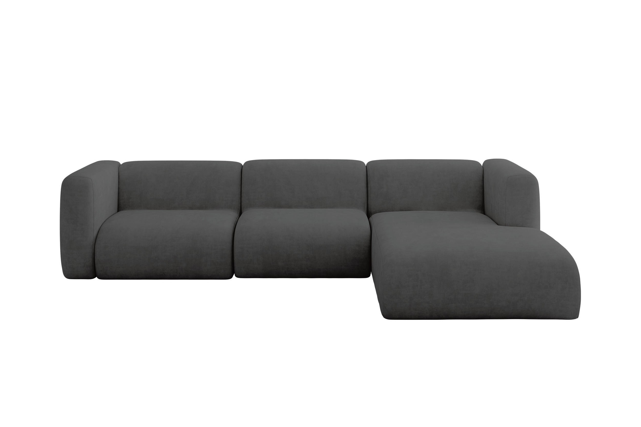 ECKSOFA Ottomane Rechts MIRA-L2 318x179x89 Dunkelgrau Velours - Dunkelgrau/Schwarz, Holzwerkstoff/Kunststoff (318/179cm) - ALTDECOR