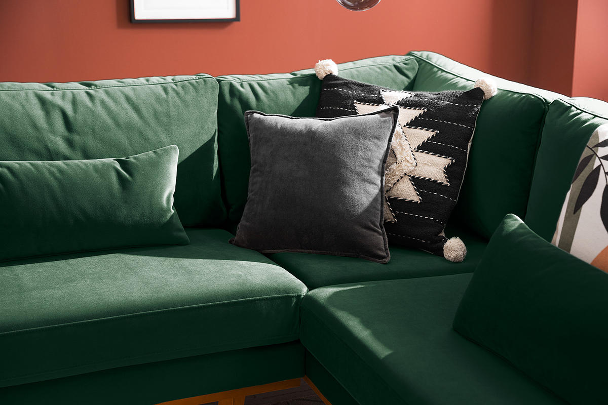 ECKSOFA mit Ottomane - Buchefarben/Grün, Buchenholz/Textil (287/219cm) - home24