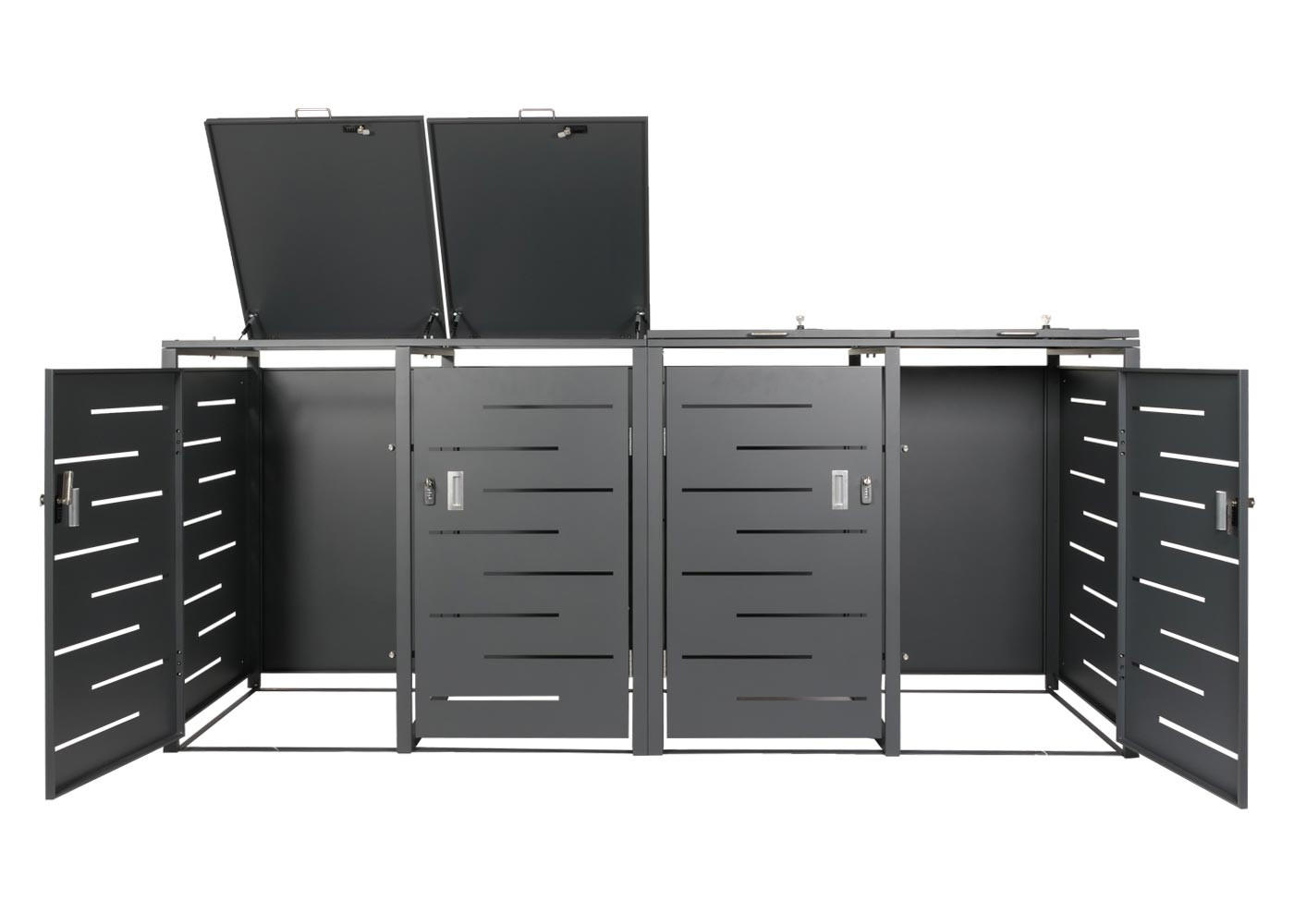 MÜLLTONNENBOX 4er 116,5x263x80cm erweiterbar Anthrazit - Anthrazit, Metall (263/116.5/80cm) - PROREGAL