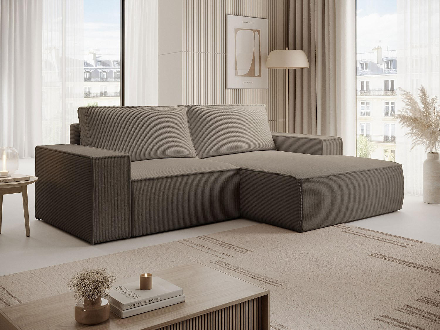 Thumbnail - Vente-Unique Kleines, Braun, Textil, Uni, 3-Sitzer, 240x167 cm, Wohnzimmer, Sofas & Couches, Wohnlandschaften, Ecksofas