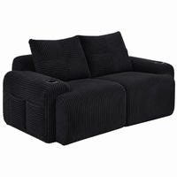 SOFA 2-Sitzer mit Cupholder 200 x 99 x 80 cm Cord Black - Schwarz, Kunststoff (99/80/200cm) - Meubliv