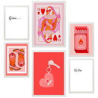 POSTER Set Mit 6 Moderne KunstIn Rosa A3 & A4 Weißer Rahmen - Weiß, Papier (29/3cm) - Nacnic