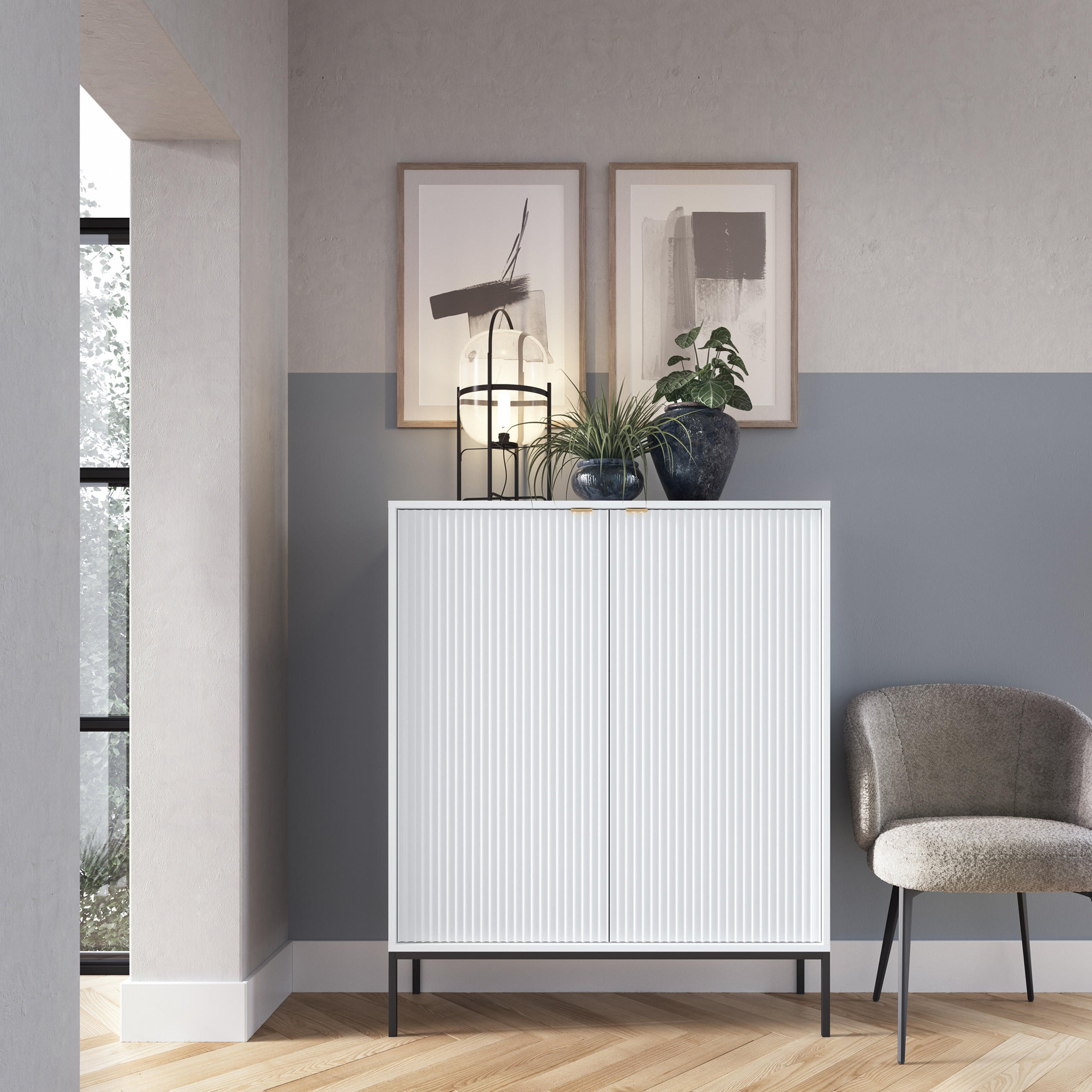 HIGHBOARD STELLARE 104/125/39 cm mit 2 Türen Weiß - Weiß, Holzwerkstoff (104/125/39cm) - MASSENO