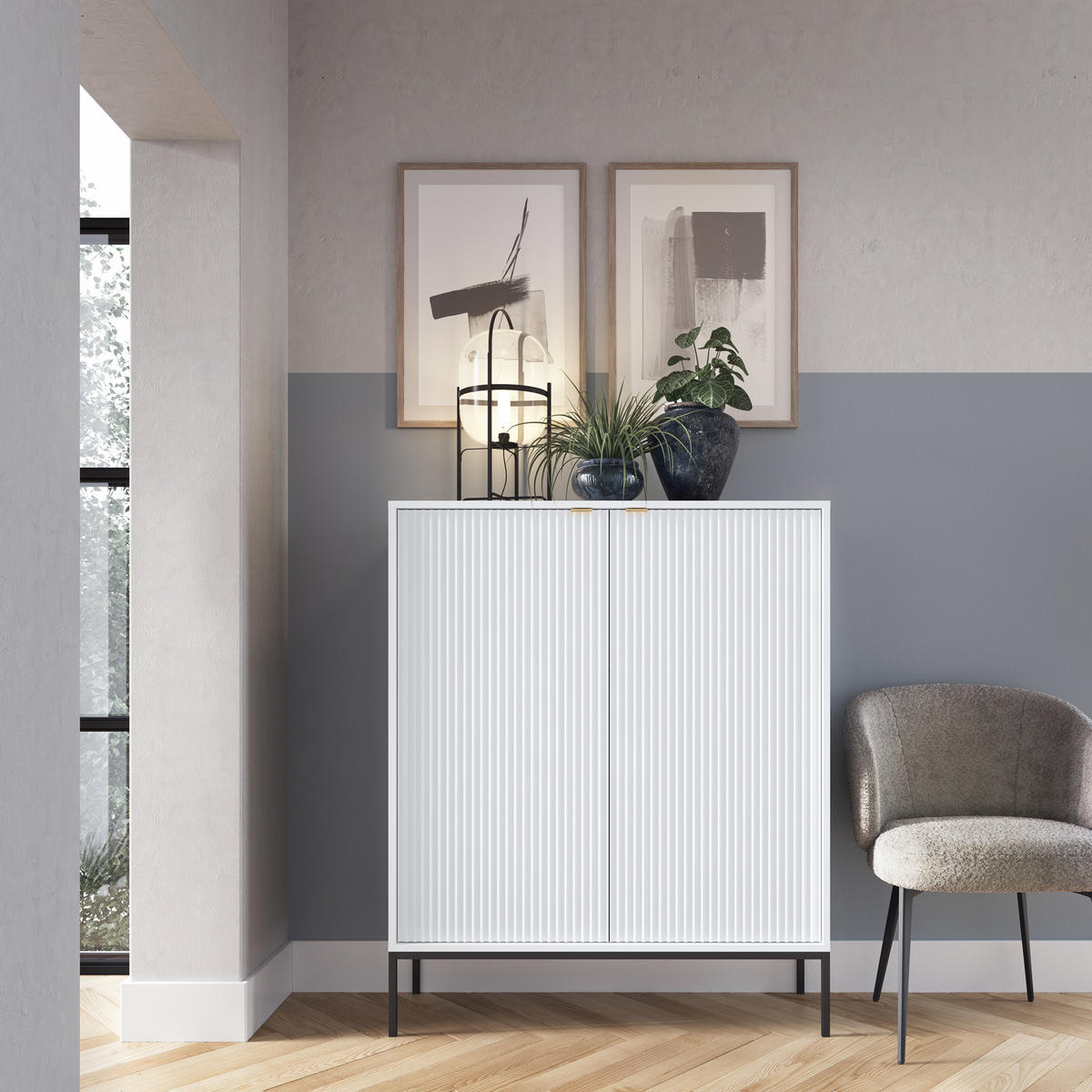 HIGHBOARD STELLARE 104/125/39 cm mit 2 Türen Weiß - Weiß, Holzwerkstoff (104/125/39cm) - MASSENO