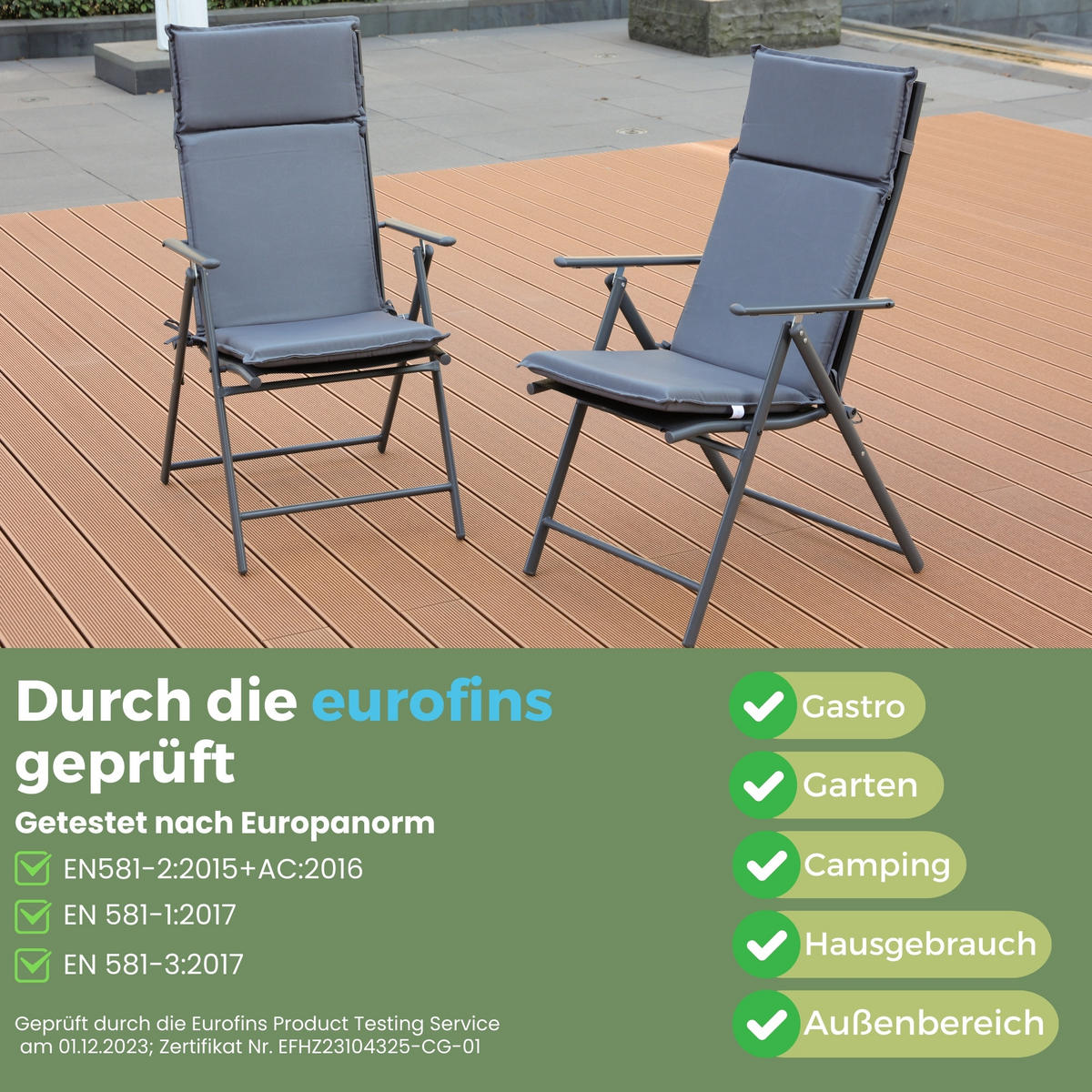 GARTENSTUHL ARUBA mit Sitzauflagen, 2er Set - Anthrazit, Metall (57/106/68cm) - Albatros