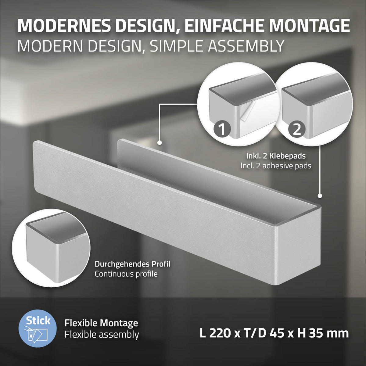 HANDTUCHHALTER ohne Bohren Silber 2er Set - Silberfarben, Metall (4.5/3.5/22cm) - ML-DESIGN