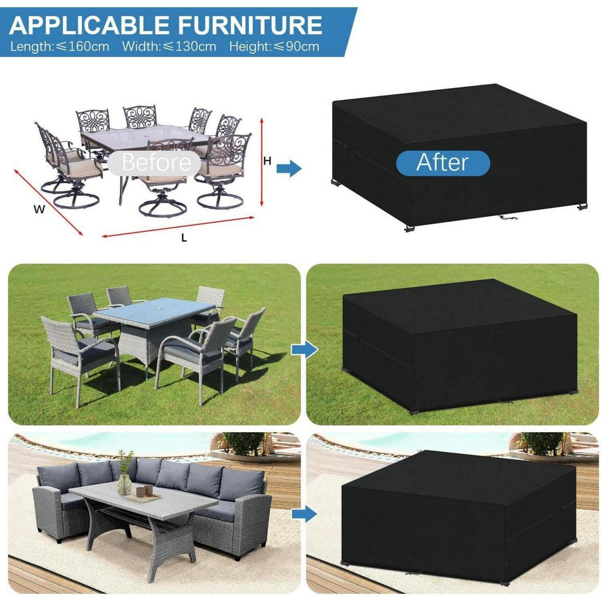 GARTENMÖBEL Abdeckung Wasserdicht 160 x 130 x 90 cm - Schwarz, Kunststoff (1/1/1cm)