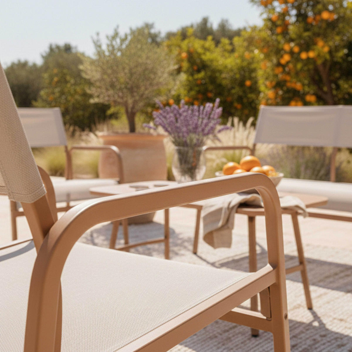 GARTENMÖBELSET 4-Sitzer, Beige - Beige, Textil - Oviala