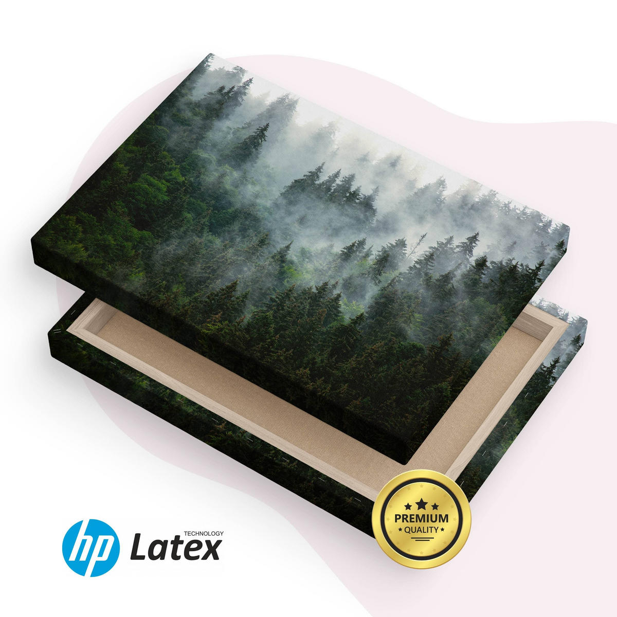 LEINWANDBILD Wald im Nebel Landschaft 3D 120x80 - Schwarz/Grau, Textil (120/80cm) - Muralo