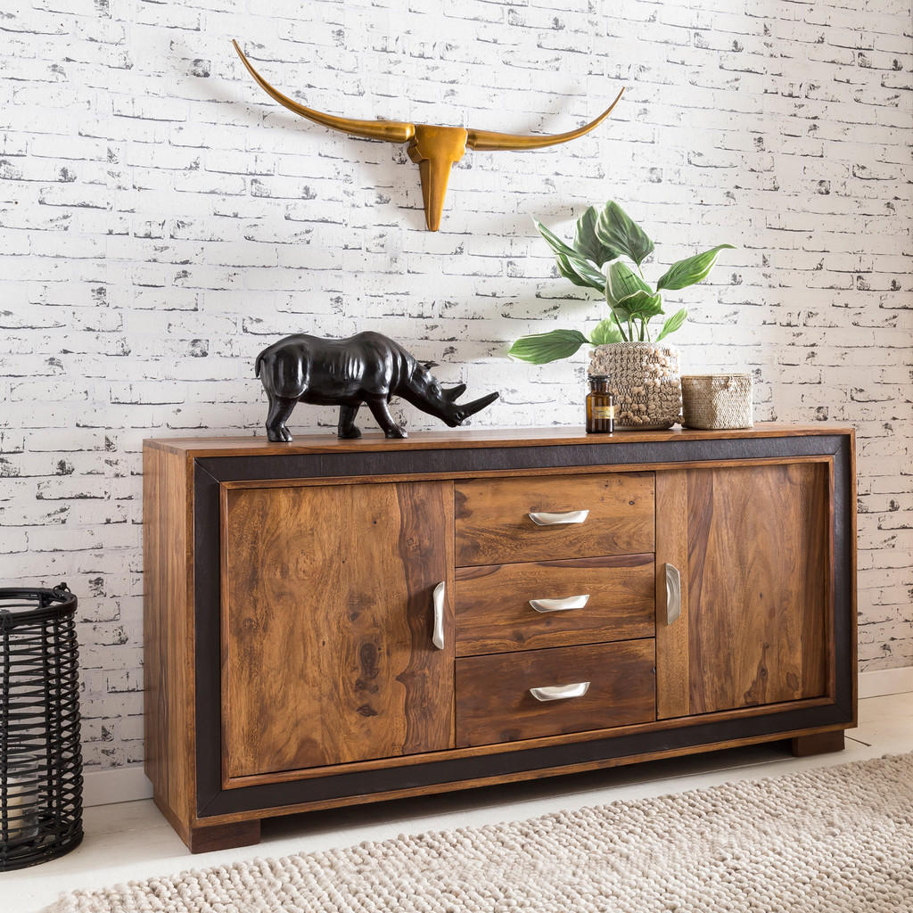 Thumbnail - Kadima Design Sideboard, Braun, Holz, Echtholz, 3 Schubladen, Rechteckig, 160x80x44 cm, Wohnzimmer, Kommoden & Sideboard...