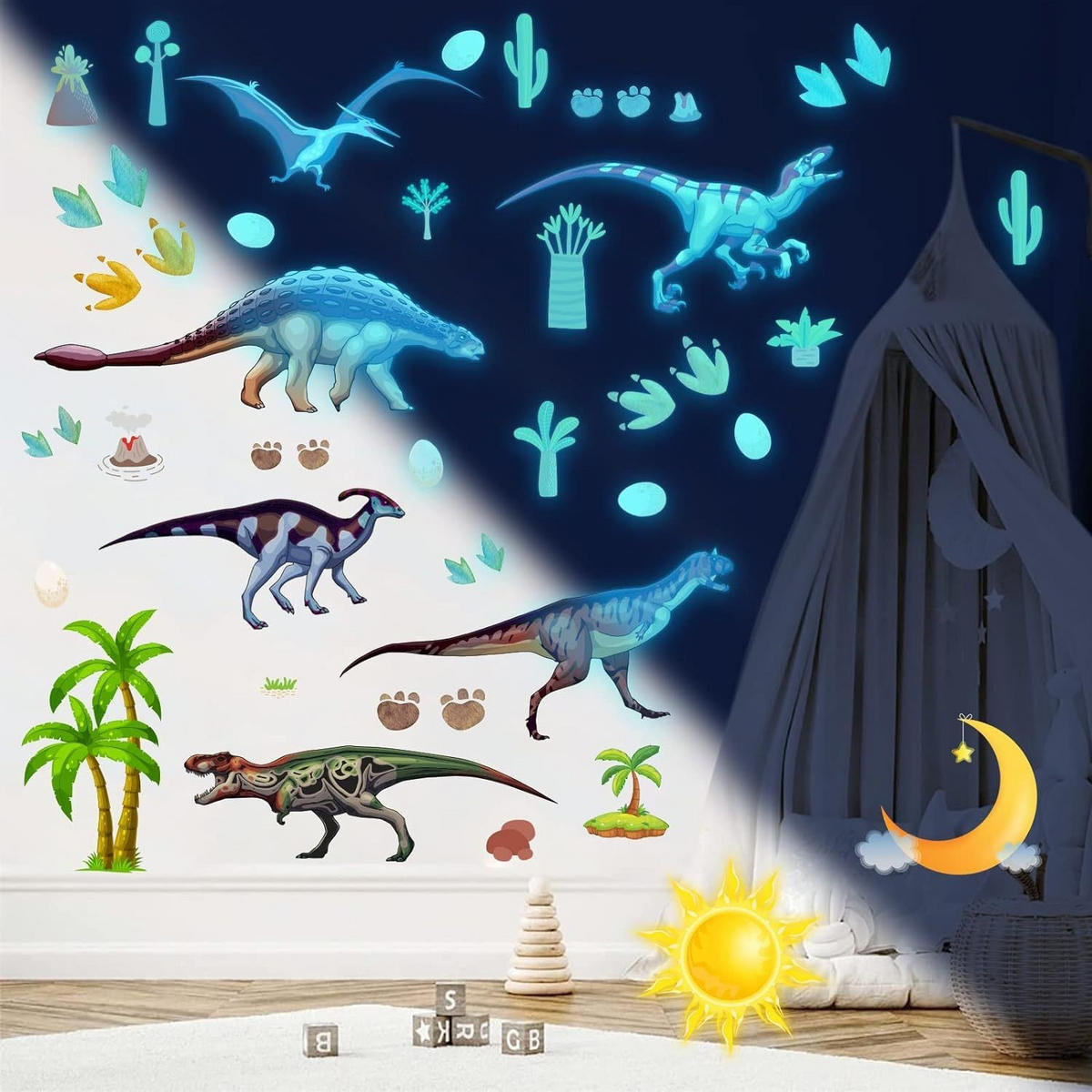 WANDAUFKLEBER Dinosaurier, Phosphoreszierend, Abnehmbar - Weiß, Kunststoff (30/1/20cm) - Authentics