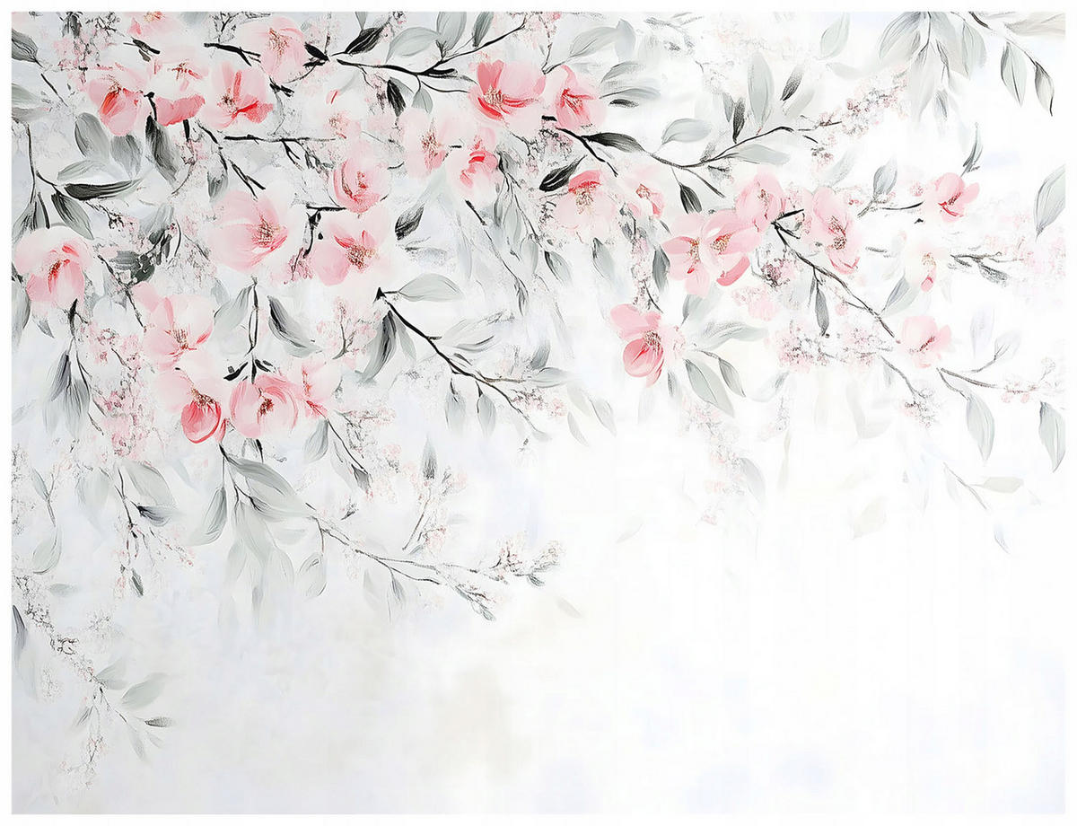 FOTOTAPETE Blumen Blätter Grün Schlafzimmer 150x105 - Multicolor, Papier (150/105cm) - Wallarena