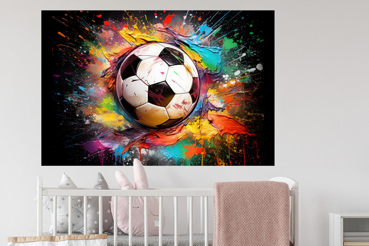 WANDTATTOO Fußball - Farbe - Farben - Schwarz - Weiß 120x80 cm - Weiß, Kunststoff (120/80/0.1cm) - MuchoWow