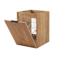 BADEZIMMERSCHRANK MIT WÄSCHEKORB: Eiche Craft, 40 x 57 x 46 cm, schwarze Griffe - Eichefarben, Holzwerkstoff (40/57/46cm) - 3XE LIVING