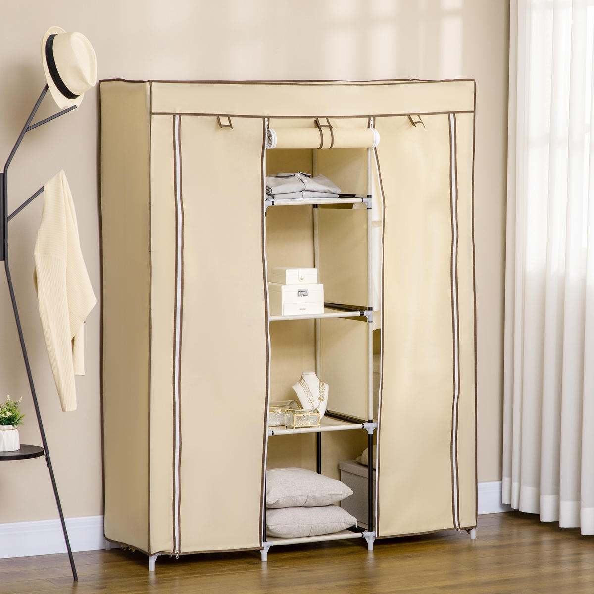 STOFFSCHRANK, Kleiderschrank, Beige - Beige, Metall (43/162.5/125cm) - HOMCOM