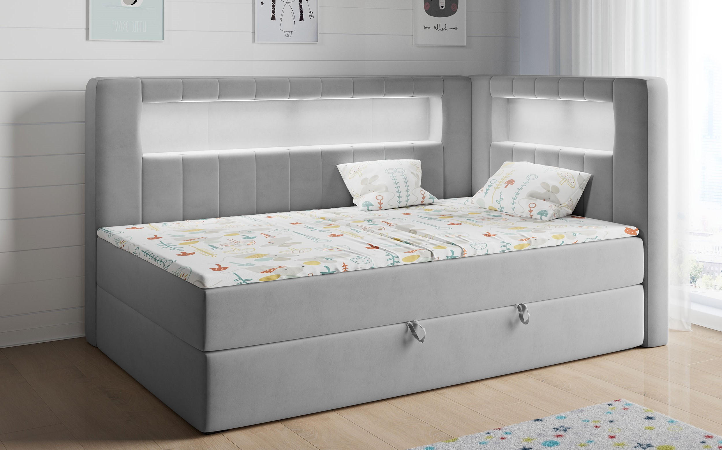BOXSPRINGBETT JUNIOR GOLD 3 90/200 Grau - rechte Seite - Grau, Holz/Textil (90/200cm) - MKS