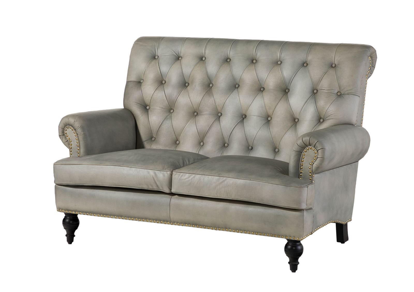 SOFA 2-Sitzer Echtleder 140x84x94 grau CHESTERFIELD #206 - Grau, Leder (140/94/84cm) - Massivmoebel24