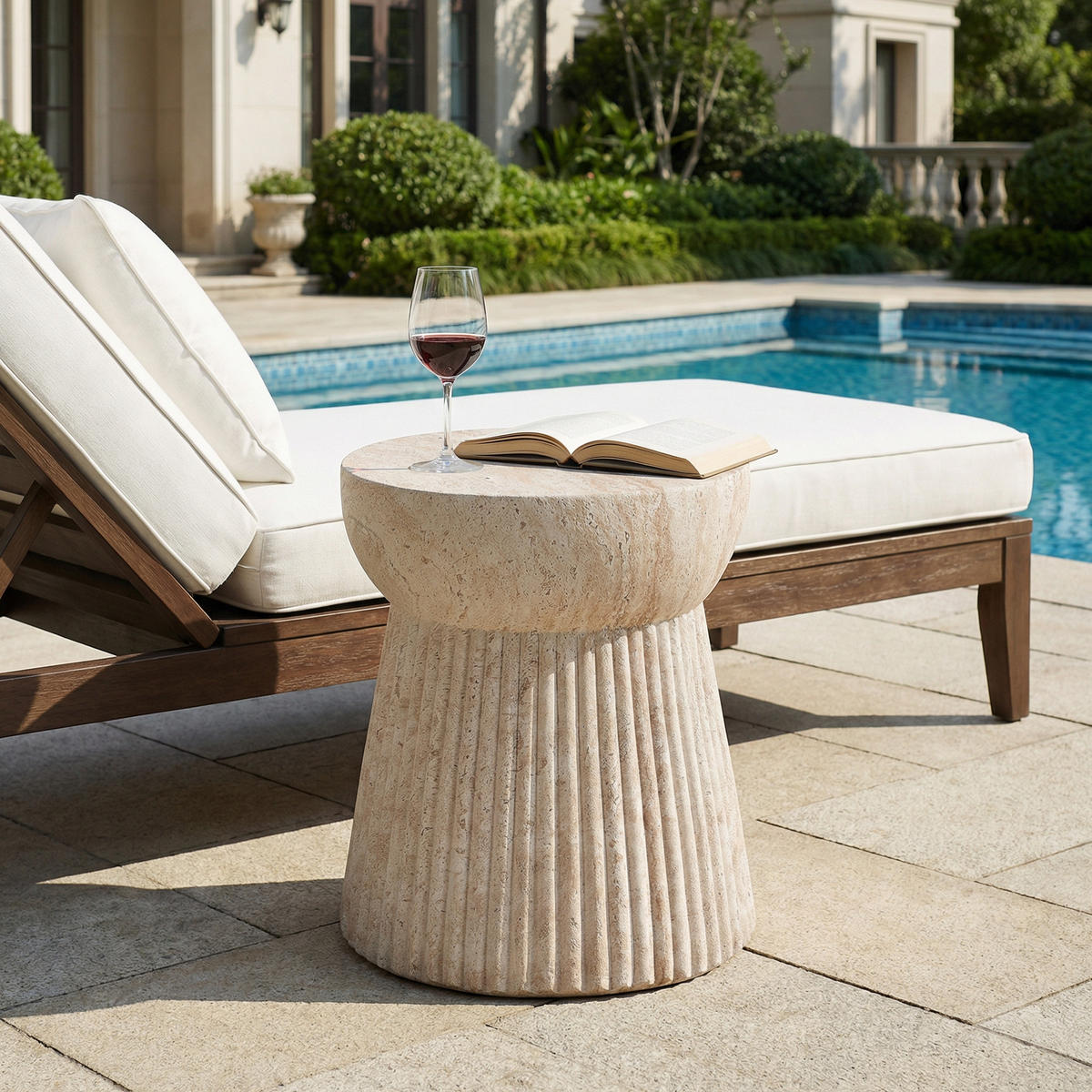 BEISTELLTISCH, MgO, Indoor/Outdoor, Travertinoptik - Beige, Naturmaterialien (38/38/43cm) - FLIEKS