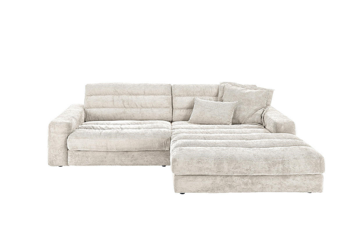 ECKSOFA LANA SOFA Cremeweiß Cord - Creme/Schwarz, Textil (296/205cm) - KAWOLA