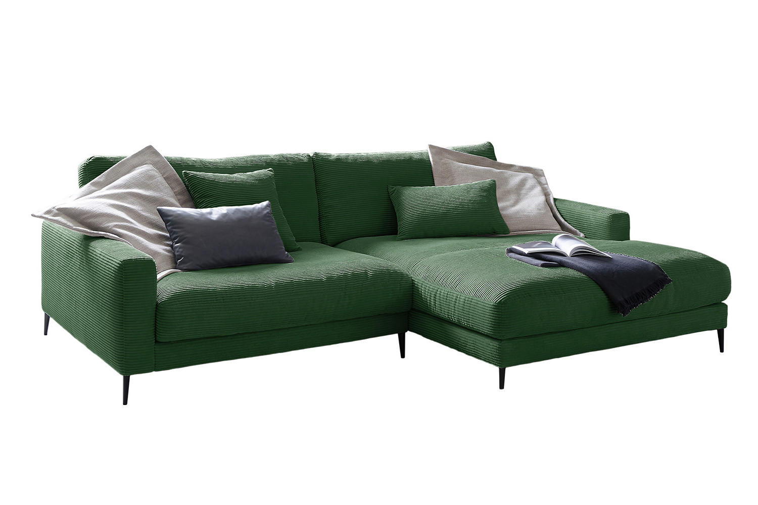ECKSOFA CARA Smaragdgrün Cord - Smaragdgrün/Dunkelgrün, Textil/Metall (272/190cm) - KAWOLA