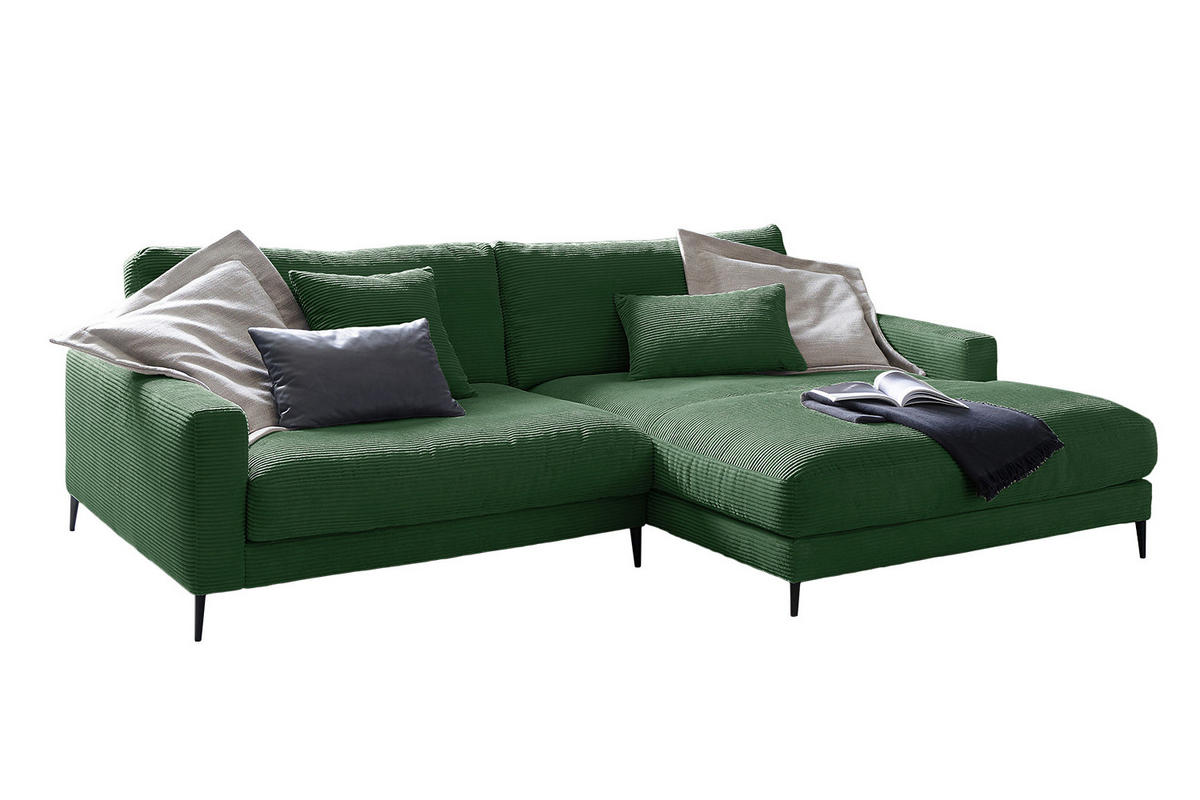 ECKSOFA CARA Smaragdgrün Cord - Smaragdgrün/Dunkelgrün, Textil/Metall (272/190cm) - KAWOLA