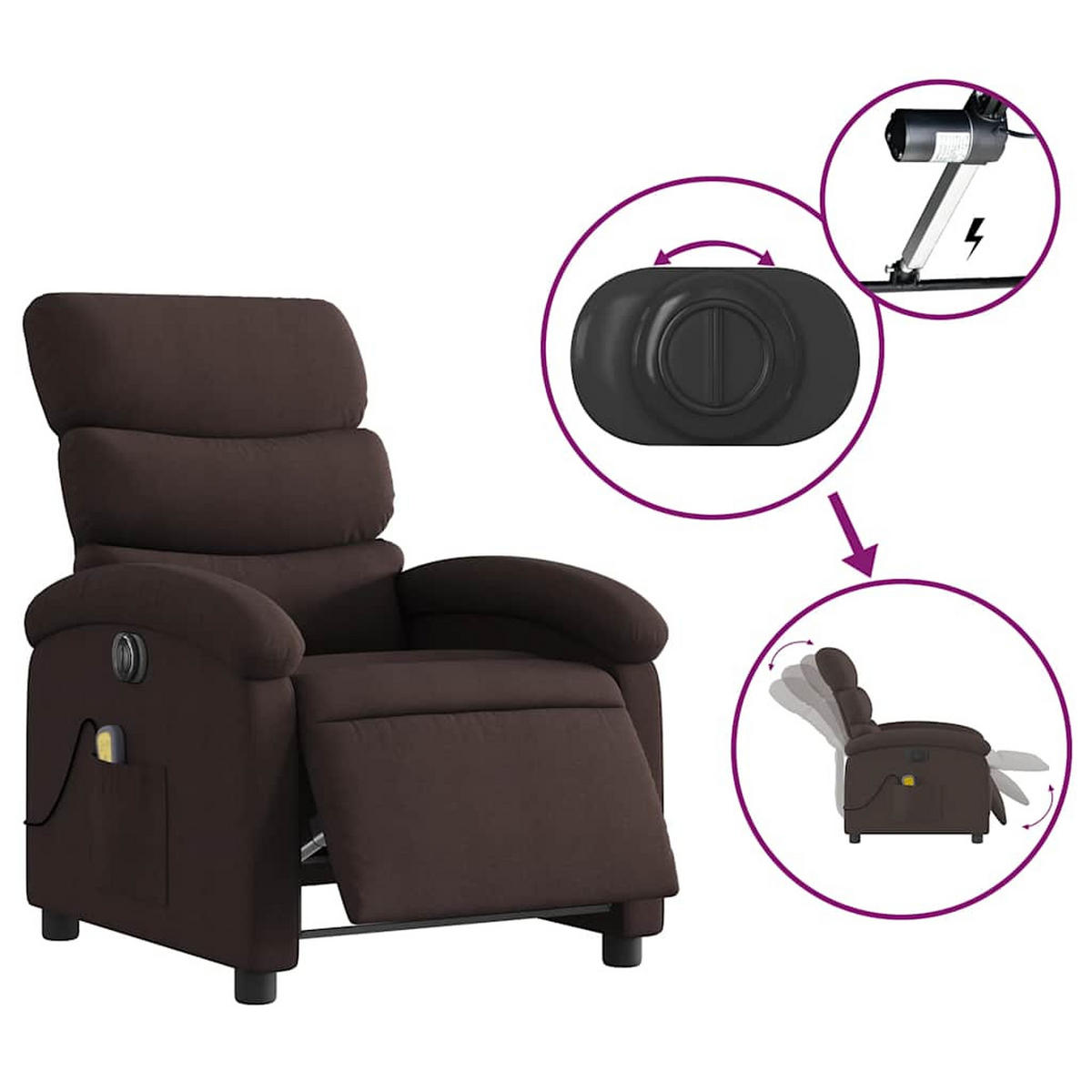 MASSAGESESSEL Elektrisch Dunkelbraun Stoff - Dunkelbraun/Braun, Textil (147/80/70cm) - vidaXL