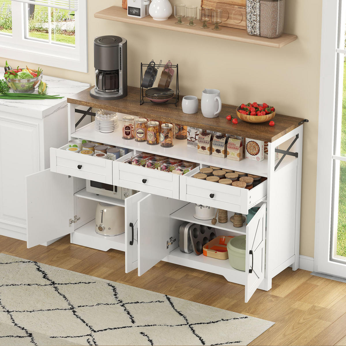 SIDEBOARD aus MDF 140x35x95 cm Braun/Weiß mit 3 Schubladen und 2 Schränken - Braun, Holzwerkstoff (140/95/35cm) - IVMEU