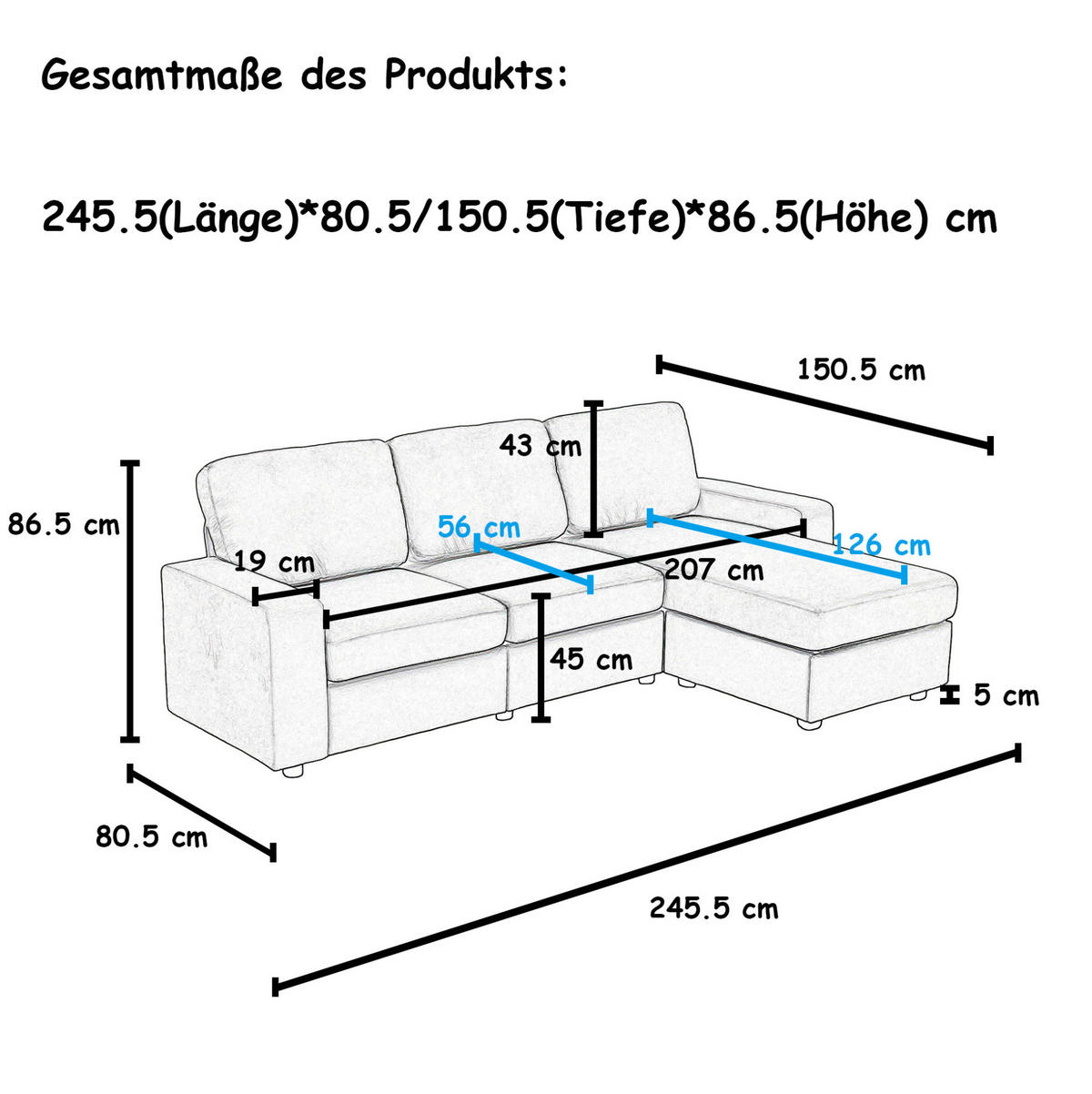 ECKSOFA 245,5/150,5/86,5 cm dunkelgrau aus Polyester mit Ottomane und 4 Staufächern - Dunkelgrau, Kunststoff (245.5/150.5cm) - OKWISH