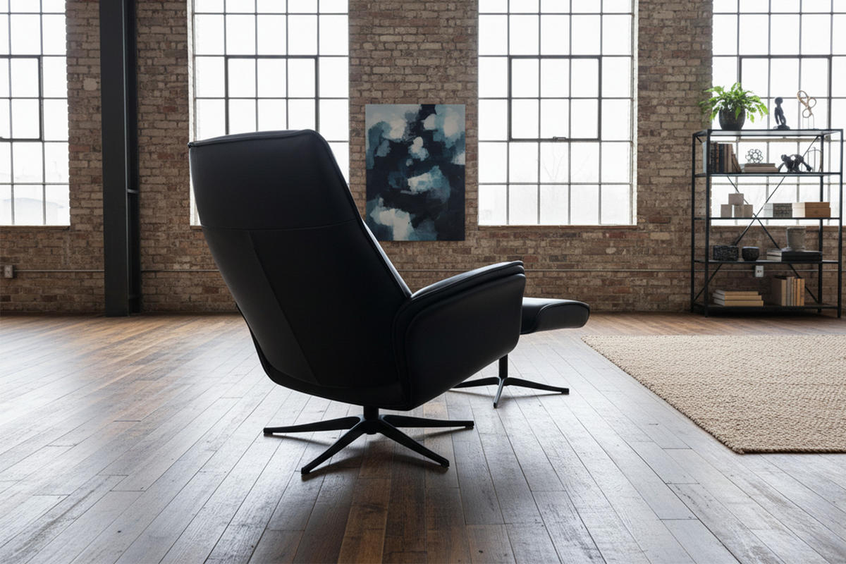 RELAXSESSEL-SET JOSIANE Schwarz Leder Relaxfunktion - Schwarz, Leder/Metall (78/107/87cm) - KAWOLA