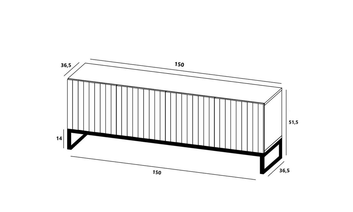 TV-SCHRANK Elpis Schwarz Matt mit Metallrahmen Glamour 150 cm - Schwarz, Holzwerkstoff/Metall (150/51.5/36.5cm) - Meble Lindner