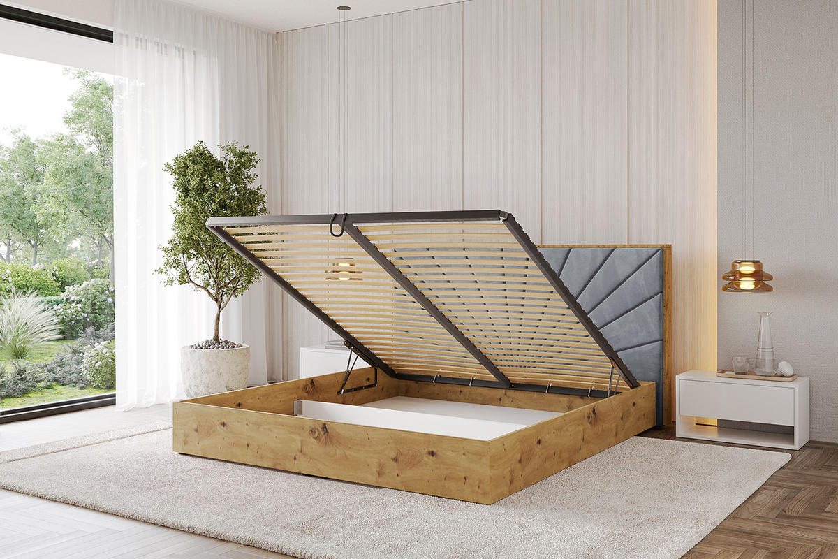 POLSTERBETT mit Bettkasten und Lattenrost, Bett mit Matratze H3/H4 - ENZO6 180x200 Grau - Grau, Holzwerkstoff/Textil (180/200cm) - ALTDECOR