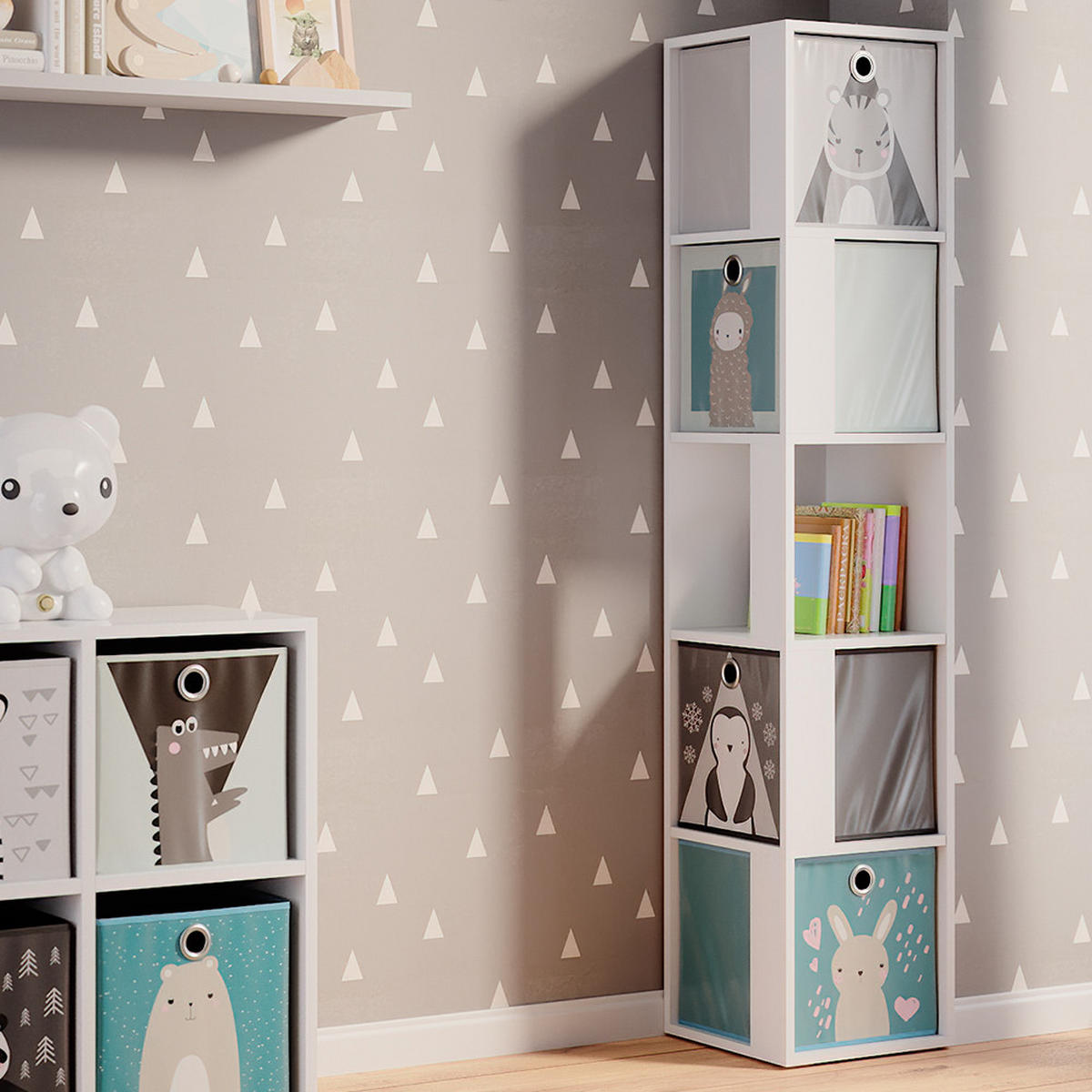 KINDERREGAL Lio Weiß 33.3 x 162.2 cm mit 4 Faltboxen - Weiß, Holzwerkstoff (33.3/162.2/33.3cm) - Vicco