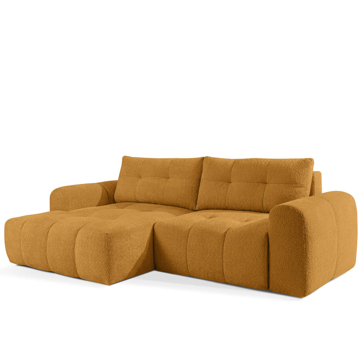 ECKSOFA LINKS RAVIA, Bouclé, Honigfarbe - Honig, Holz/Textil (256/104cm) - KONSIMO®