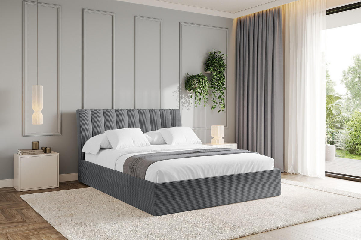 POLSTERBETT mit Bettkasten und Lattenrost, Boxbett ohne Matratze - ILAN 180x200 Dunkelgrau - Anthrazit, Holzwerkstoff/Textil (180/200cm) - ALTDECOR
