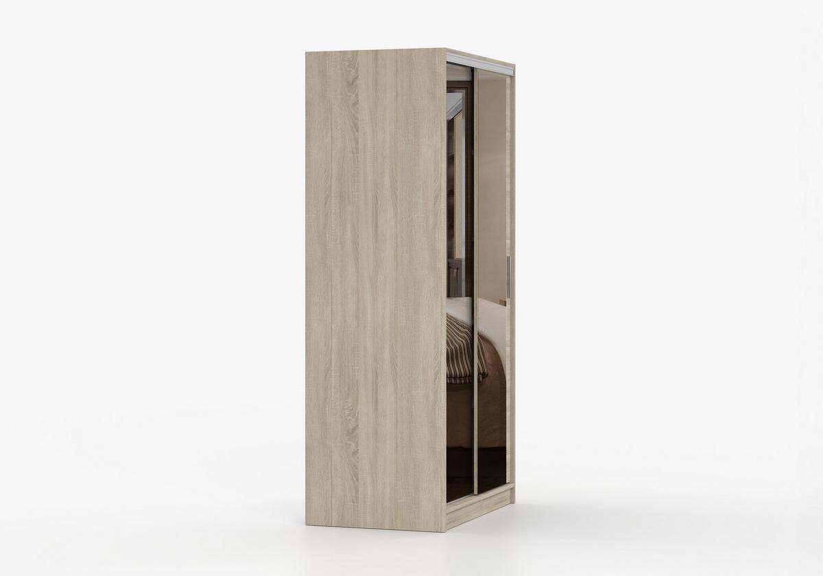 SCHWEBETÜRENSCHRANK TOKYO M 100/201/58 cm 2-türig Sonoma Eiche/Sonoma Eiche + Spiegel - Alufarben/Sonoma Eiche, Holzwerkstoff/Kunststoff (100/201/58cm) - imoebel24