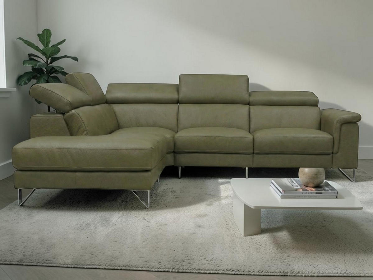 ECKSOFA Antares Echtleder Olivgrün - Olivgrün, Leder/Metall (224/276cm)
