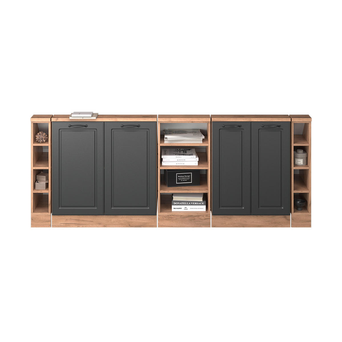 DACHSCHRÄGENSCHRANK-SET Rion Anthrazit Landhaus/Goldkraft Eiche 5er Set - Honigeiche/Anthrazit, Holzwerkstoff (215/81.6/46cm) - Vicco