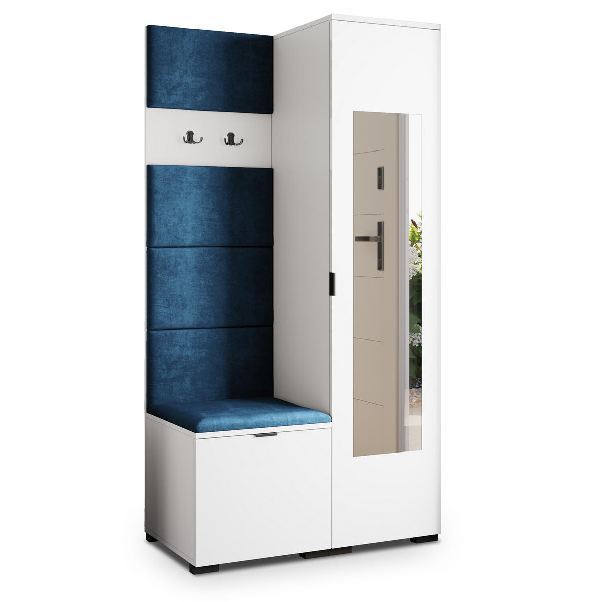 GARDEROBENSCHRANK VIRA 95/181/51 cm Modern Garderobe-Set Weiß - Blau/Weiß, Holzwerkstoff (95/181/51cm) - MASSENO