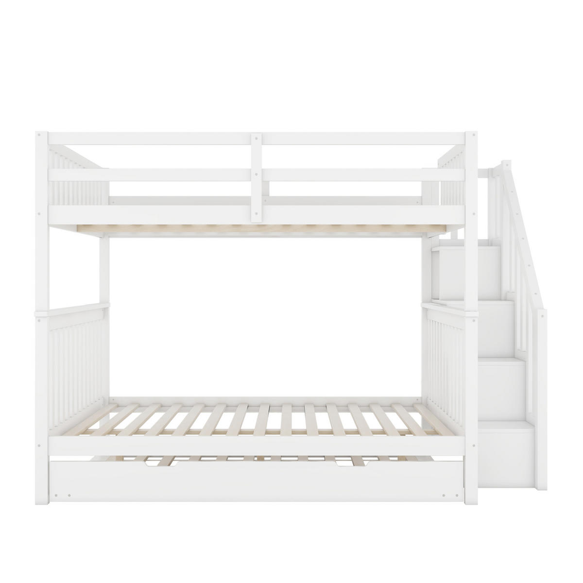 ETAGENBETT 140/200 cm aus Kiefernholz mit Treppenregal, Weiß - Weiß, Holz (140/200cm) - OKMYHOME