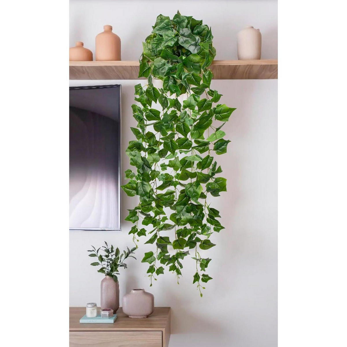 KUNSTPFLANZE Efeuranke 130 cm - Grün, Kunststoff (90cm)