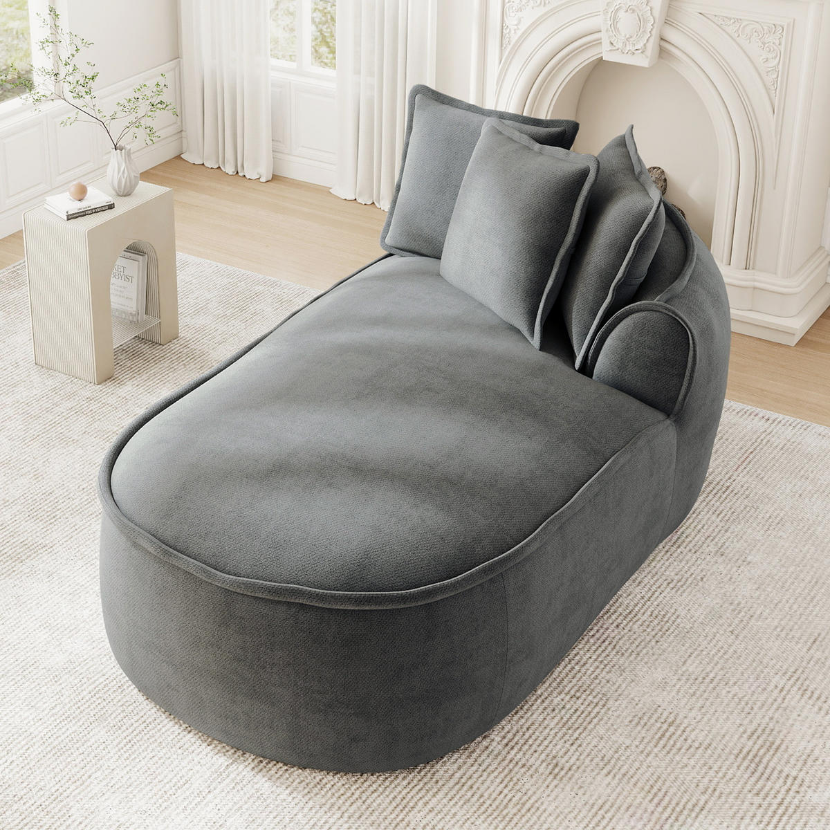 RÉCAMIERE rechte Chaiselongue mit Kissen, DE-42643, Grau - Grau, Textil (164/67/92cm) - ComfortXL