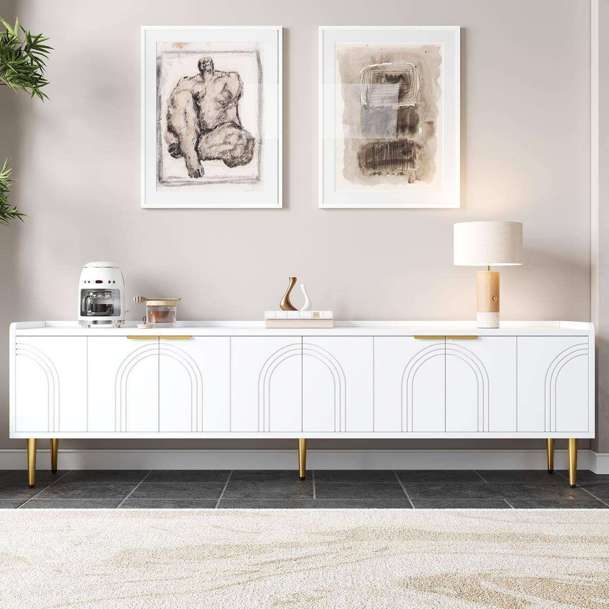 TV-SCHRANK in Weiß mit 3D-Türen und goldfarbenen Griffen 170/35/47.5 cm - Weiß, Holzwerkstoff (170/47.5/35cm) - Redom