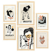 POSTER Set Mit 6 Schwarztintenbalance Größe A3 & A4 Rahmen aus hellem Holz - Beige, Papier (29.7/1cm) - Nacnic