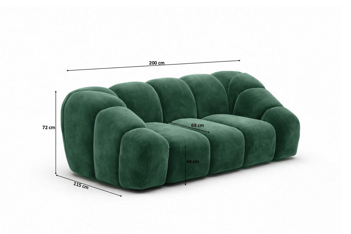 SOFA 2-Sitzer modular, Veloursstoff Bluvel, Grün, CROISSANT - Grün, Holz (200/72/115cm) - Kaiser Möbel