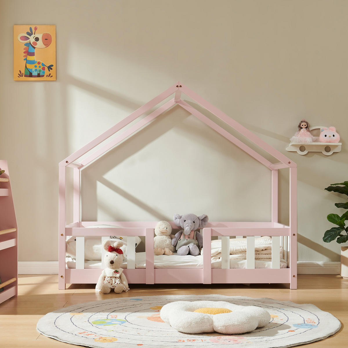 HAUSBETT Treviolo - Pink/Weiß, Holz (70/140cm) - [en.casa]