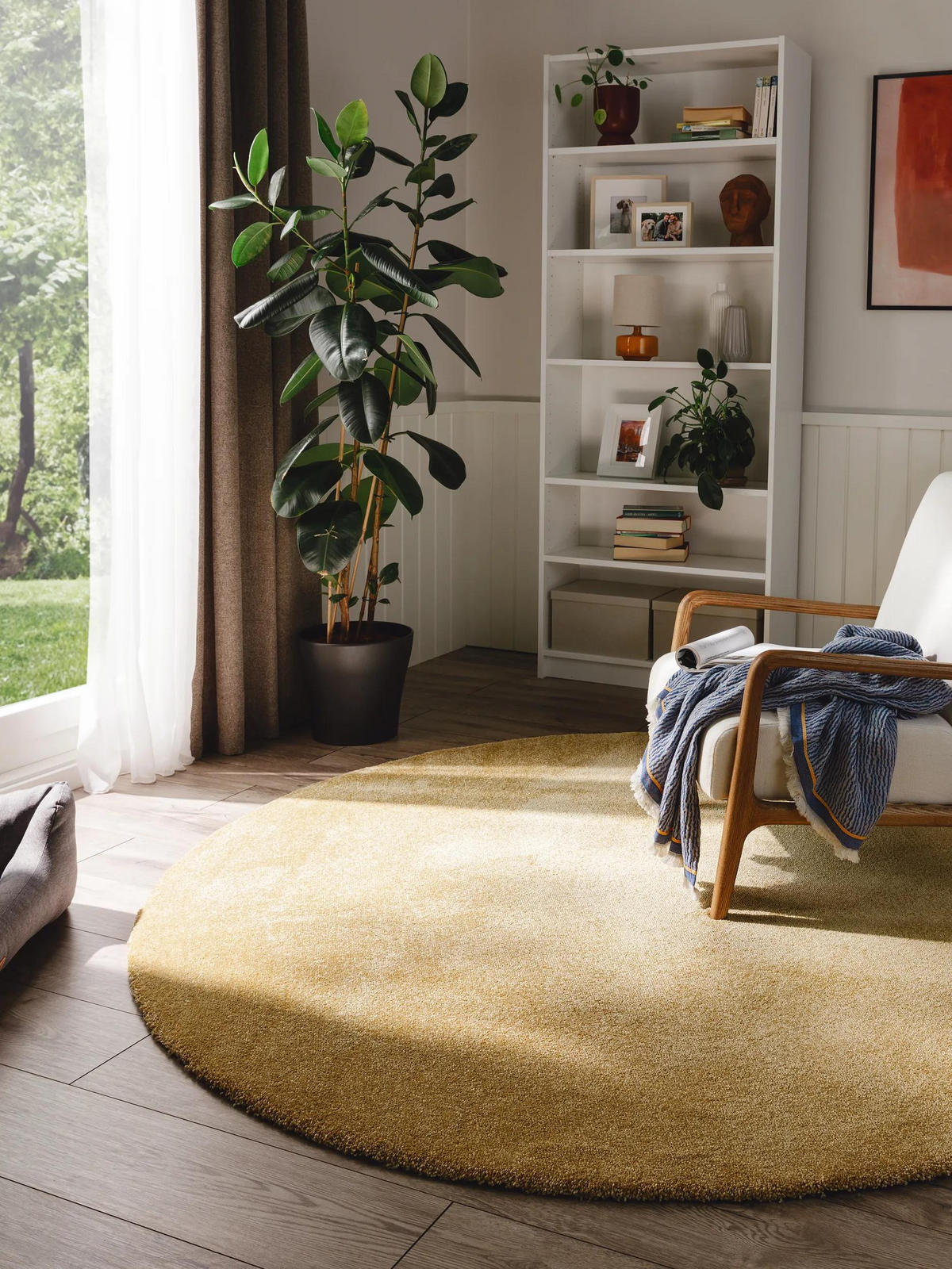 HOCHFLORTEPPICH Melvin waschbar ø 200 cm rund - Gelb, Kunststoff (200/200cm) - benuta Nest