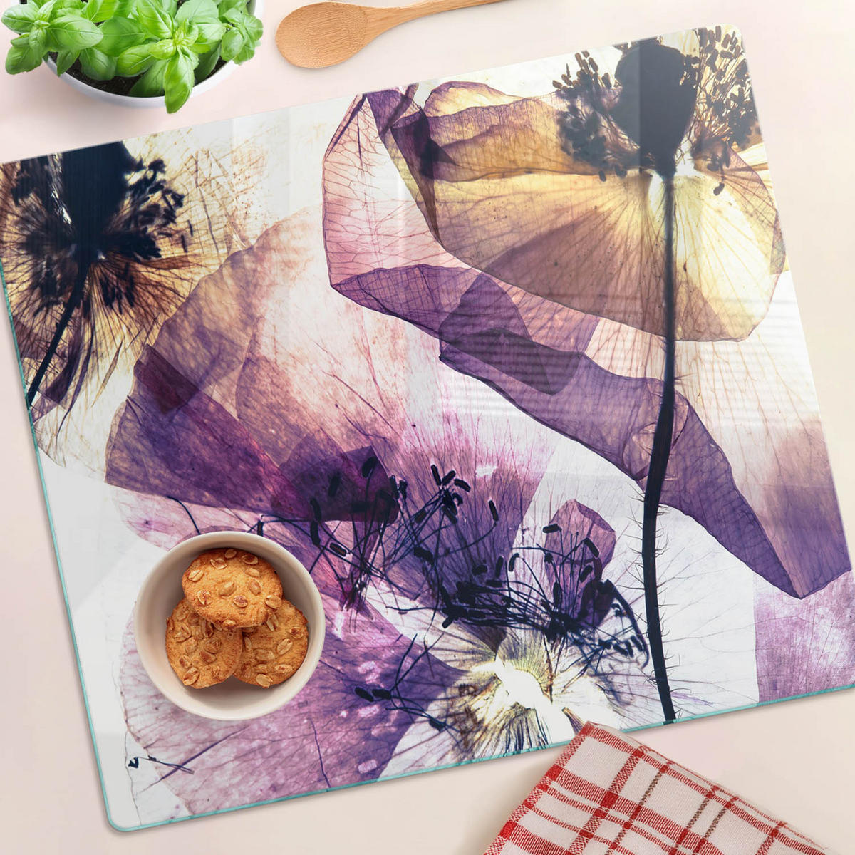 GLASPLATTE 60x52 cm Trockener Mohn - Lila, Glas (60/0.4/52cm) - TULUP