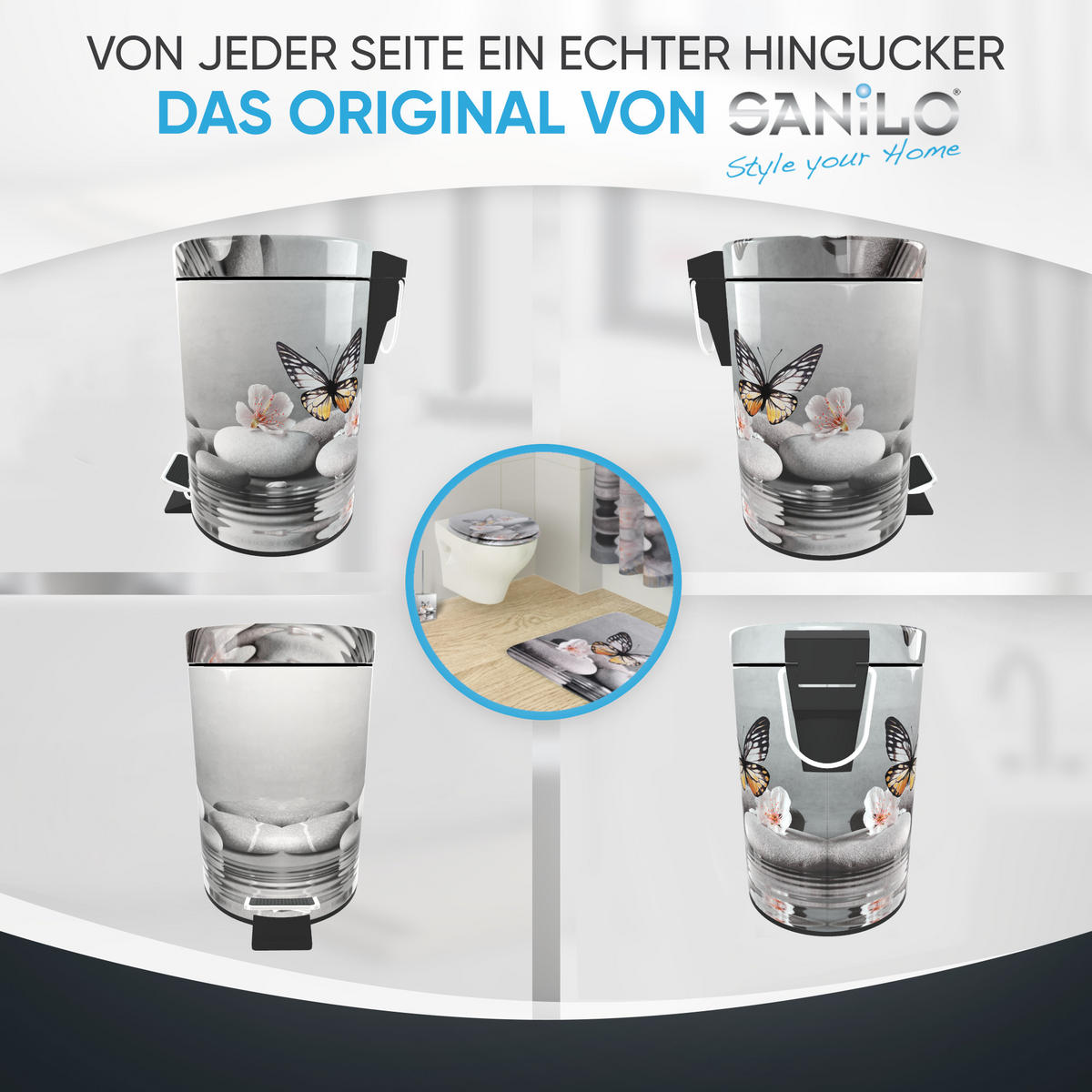 KOSMETIKEIMER Vanesa - Dunkelgrau/Gelb, Kunststoff/Metall (17/25/25cm) - Sanilo