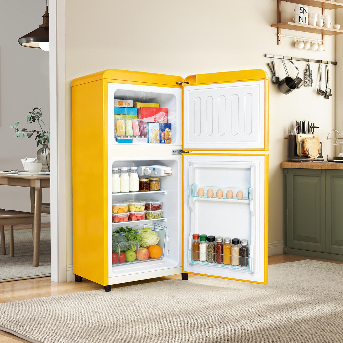 KÜHL-GEFRIER-KOMBINATION 60 l, 22 l Gefriervolumen, Energieeffizienzklasse C, Gelb - Gelb, Metall (45/89/41cm) - FOHERE