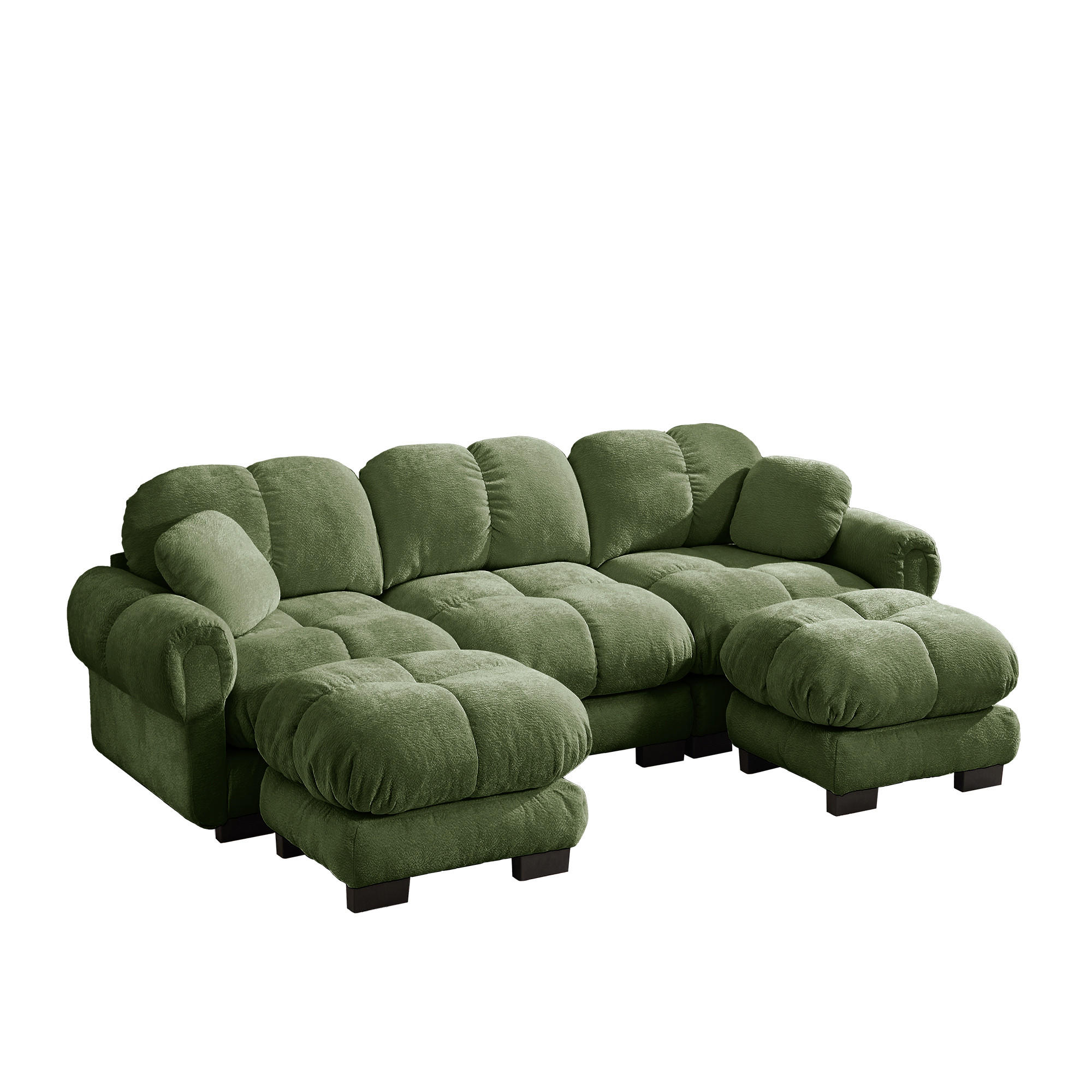 SOFA U-Form 3-Sitzer mit Hocker Chenille Grün - Grün, Holz (149/90/260.1cm) - Meubliv